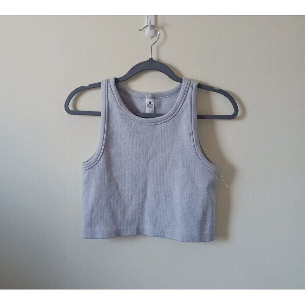 90 Degree By Reflex Ribbed Crop Tank Top Womens Gray Yoga Workout Size L
